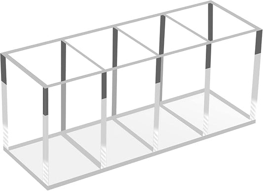 4 Slot Acrylic Pen Holder & Makeup Brush Organizer - Clear Desk Storage for Office, Beauty Supplies, Transparent Pencil, Marker, Paint Brush Holder, Stationery & Desk Accessories Organizer-NeatNest