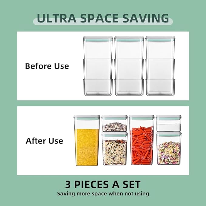 Food Storage Containers with Lids Airtight- 3Pcs BPA-Free Kitchen and Pantry Organization Pop Containers, Leakproof Stackable Kitchen Storage Containers for Cereal, Flour, Sugar (0.5, 1.2, 1.8 QT)-NeatNest