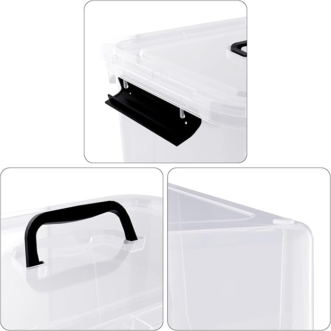 4 Pack 10.5 Quart Clear Storage Box, Plastic Storage Bins with Lids, Stackable Latching Box with Handle, Durable Storage Containers for Organizing