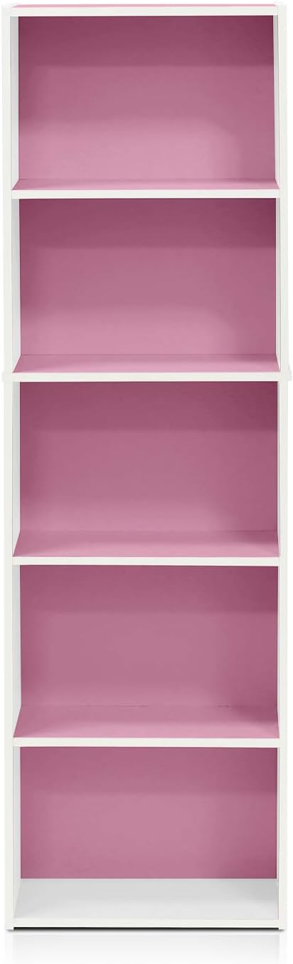 Furinno 5-Tier Reversible Color Open Shelf Bookcase , White/Pink 11055WH/PI-NeatNest