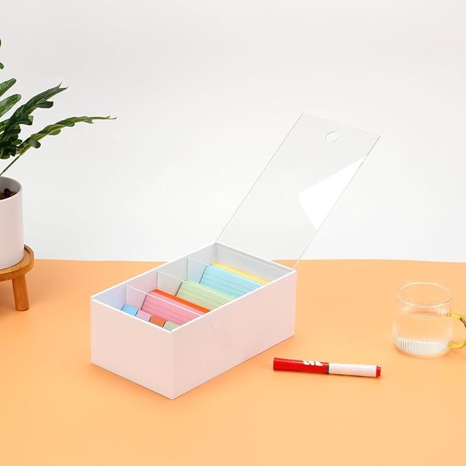 3x5'' Index Card Holder, Acrylic Business Index Card Box with Dividers, Transparent Index Card Organizer Case File Note Flash Card Storage Case, 10''W x 6''D x 4''H