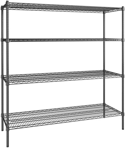 21" x 60" NSF Black Epoxy 4-Shelf Kit with 64" Posts, Heavy Duty Storage Shelving, Wire Shelving Kit, NSF Commercial Storage Rack Unit