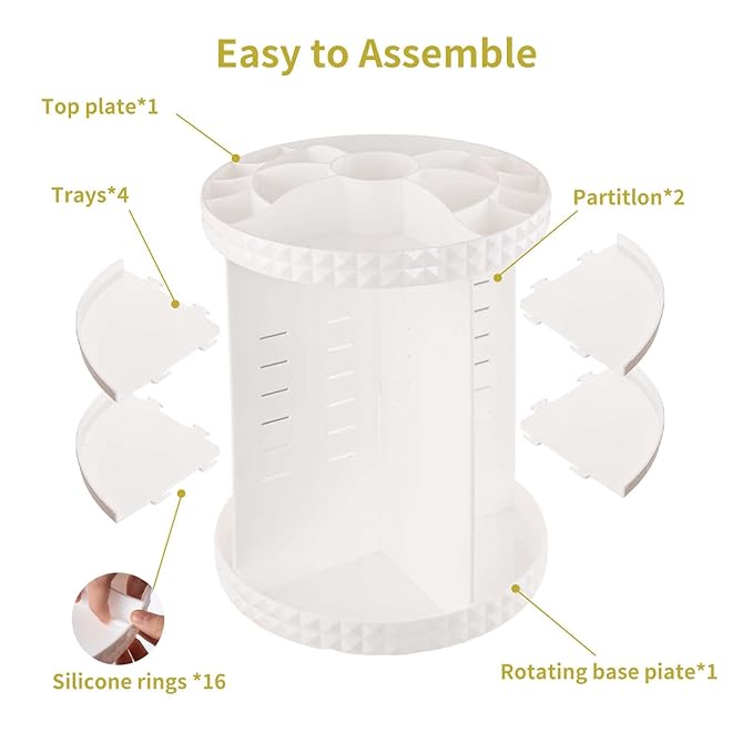 V-HANVER 360 Rotating Makeup Organizer Perfume Organizer White Cosmetic Storage Display Case Large Capacity Acrylic Beauty Holder Adjustable Partition Height for Bedroom Dresser or Bathroom Vanity-NeatNest