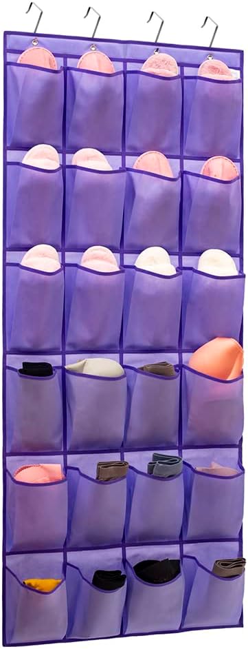 Over The Door Hanging Shoe Organizer Shoe Rack Hanger 24 Large Fabric Pockets Holder with 4 Sturdy Hooks (PURPLE)-NeatNest