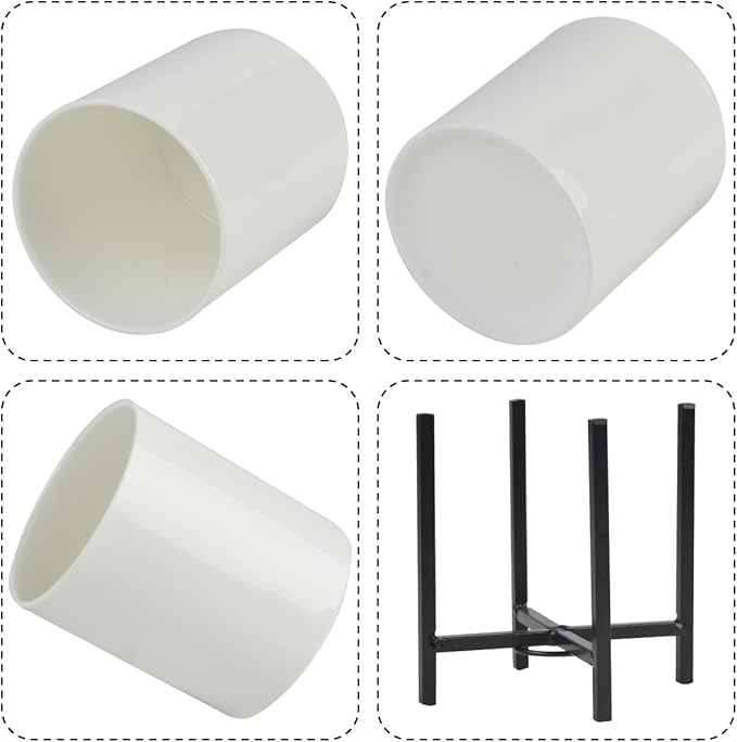 Ceramic Flatware Caddy, Silverware Caddy Cutlery Holder, Round Utensil Crock, Kitchen Utensil Holder for Countertop, Ceramic Cup wtih Rose Gold Trim and Rose Metal Bracket, 1 Pcs-NeatNest