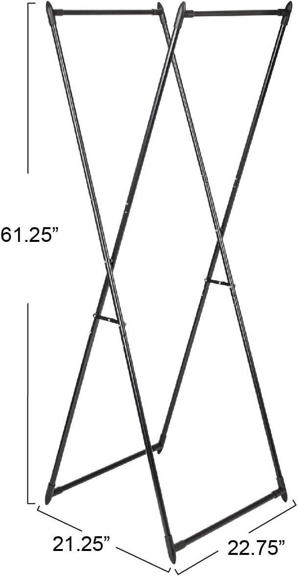 Household Essentials Valet Folding Clothes Rack, Strong Metal X-Frame, Chic Design, Great for Guest and Dressing Rooms, Portable and Easy to Use, Folds Flat, Black