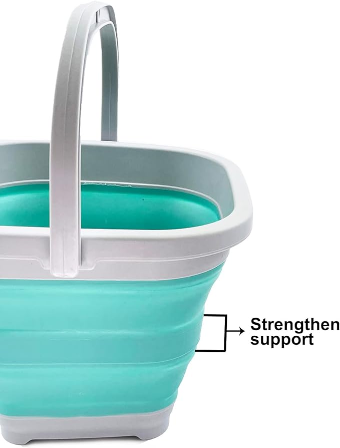 SAMMART Collapsible Rectangular Cleaning Bucket 5L (1.3 Gallon)- Foldable Camping Beach Sand Water Pot Pail- Portable Space Saving Tub for Household, Outdoor Car Washing (Pale Pink + Pine (Set of 2))-NeatNest
