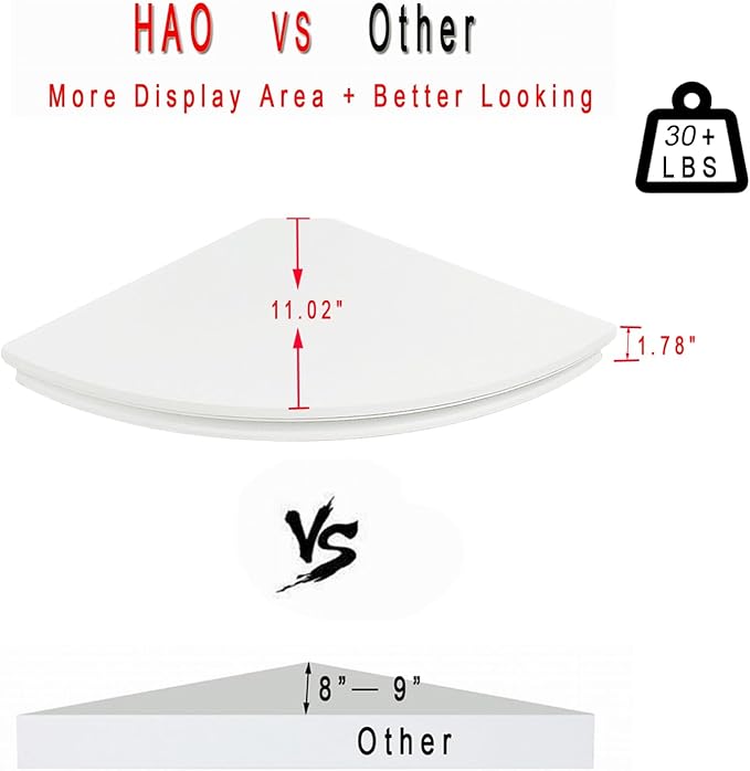 HAO Floating Corner Shelf Invisible Wall Mounted Shelves Radial Shape Cable Wire Hole Pattern Perfect for Bedroom Bathroom Living Room Kitchen Set of 2 White-NeatNest