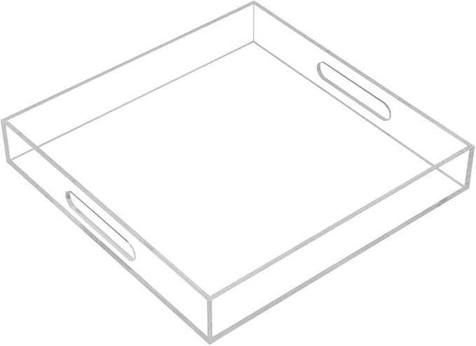 Clear Sturdy Acrylic Serving Tray with Handles - 12x12Inch - Coffee, Appetizer, Breakfast, Butler Tray - Kitchen Countertop & Makeup Drawer Organizer-NeatNest