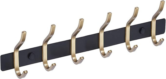 AZW Coat Rack Wall Mount,Heavy Duty Stainless Steel Metal Coat Hooks Hanging for Robes Bags Keys Hat Clothes and Bathroom Door Towels Hanger(Black and Gold 6 Hooks)-NeatNest
