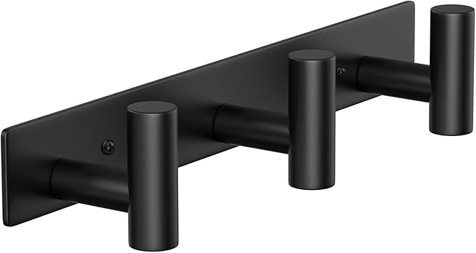 Wall Mounted Coat Rack-3 Hooks, Heavy Duty Stainless Steel Hook Rail for Towel Coat Hat Purse Bag Jacket, Towel Hooks for Entryway Bathroom Kitchen (Black 3 Hooks - 1 Pack)-NeatNest