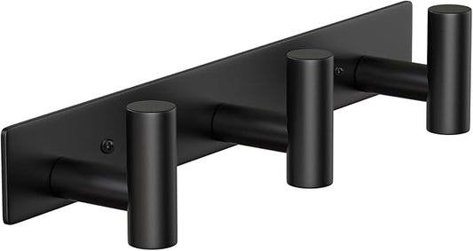 Wall Mounted Coat Rack-3 Hooks, Heavy Duty Stainless Steel Hook Rail for Towel Coat Hat Purse Bag Jacket, Towel Hooks for Entryway Bathroom Kitchen (Black 3 Hooks - 1 Pack)-NeatNest