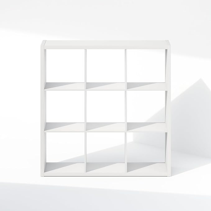 Furinno Cubic Open Back Multipurpose Clothing & Closet Storage Organizer Shelf, 9-Cube, White