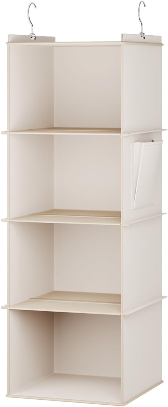 Hanging Closet Organizer, 4-Shelf Closet Hanging Storage Shelves, Beige-NeatNest
