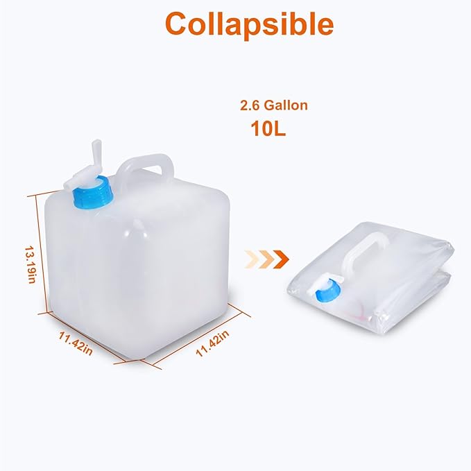 2 Pack Collapsible Water Container with Spigot 2.6 Gallon, Foldable Camping Water Storage Jug Portable Water Tank Canteen for Outdoor Hiking, Fishing, Emergency