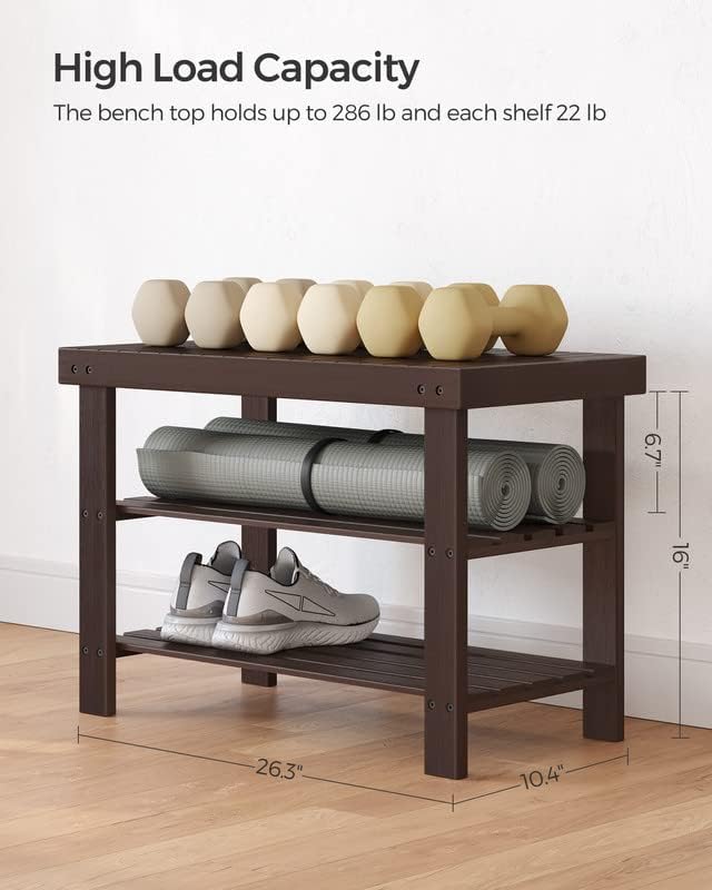 SONGMICS Shoe Rack Bench, 3-Tier Bamboo Shoe Storage Organizer, Entryway Bench, Holds Up to 286 lb, 11.3 x 27.6 x 17.8 Inches, for Entryway Bathroom Bedroom, Brown ULBS04Z-NeatNest