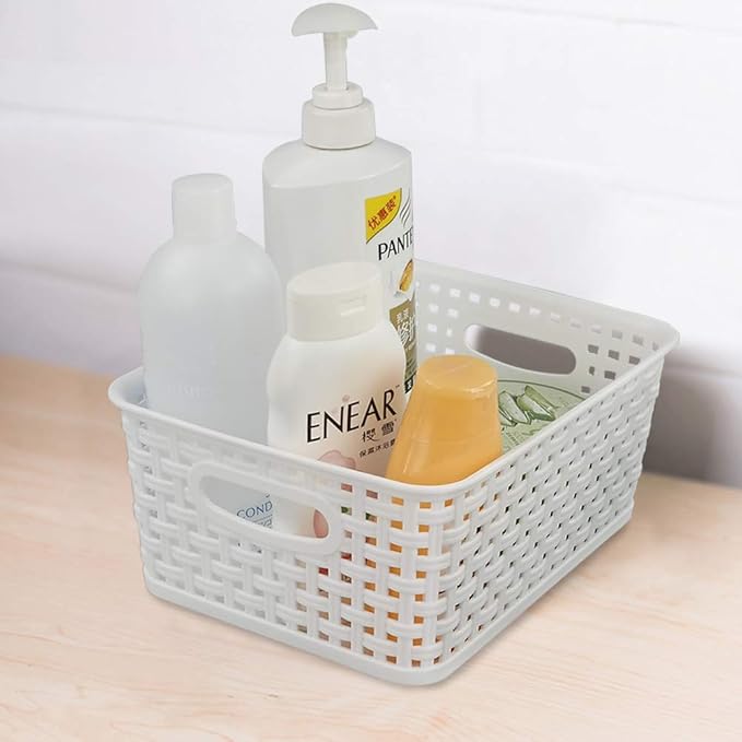 Anbers White Plastic Weave Storage Basket, 10.03" x 7.59" x 4.09", Set of 6-NeatNest
