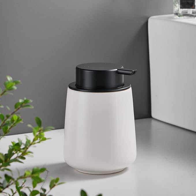 12Oz Foaming Hand Soap Dispenser - White Foam Soap Dispenser Bathroom with Easy-to-Press Pump, Modern Refillable Liquid Lotion Hand Soap Dispenser, Ceramic Dish Soap Dispenser for Kitchen-NeatNest