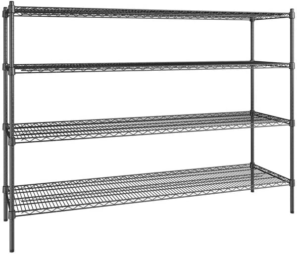 21" x 72" NSF Black Epoxy 4-Shelf Kit with 54" Posts, Heavy Duty Storage Shelving, Wire Shelving Kit, NSF Commercial Storage Rack Unit