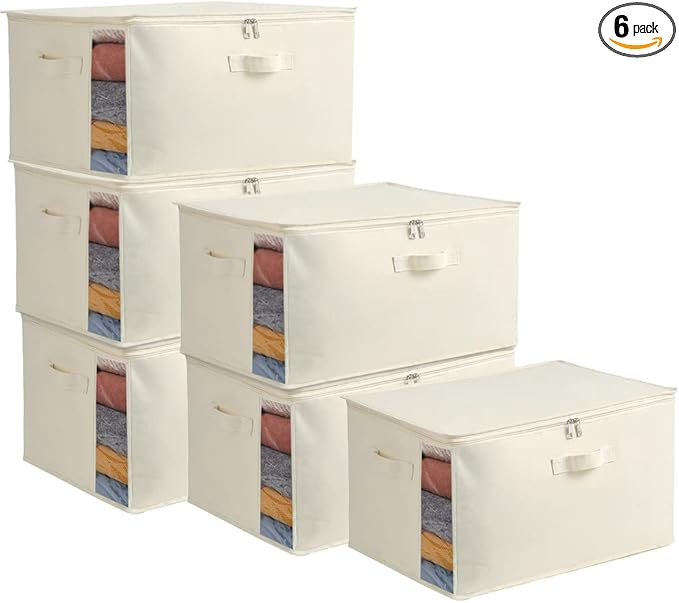 6-Pack Large Canvas Comforter Storage Bags Closet Organizer for Clothes Sweater Clothes Organizer with Dual Zipper Three Carrying Handles for Blanket Closet Storage Container-NeatNest