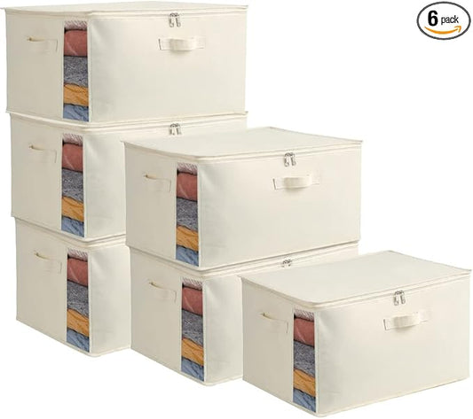 6-Pack Large Canvas Comforter Storage Bags Closet Organizer for Clothes Sweater Clothes Organizer with Dual Zipper Three Carrying Handles for Blanket Closet Storage Container-NeatNest