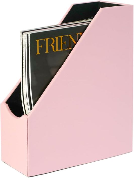 UnionBasic Magazine File Holder, Leatherette Desktop Document Organizer, Home Office Paper Holder File Storage Literature Sorter, Pink