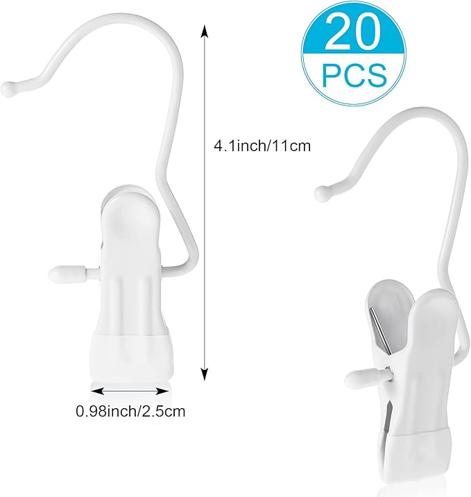 Hotop Boot Hanger Clips for Closet, Laundry Hanging Hooks Heavy Duty Clips Boot Holder Portable Single Hooks Space Saving for Pants Jeans Clothes Hats Tall Towels(White,20 Pieces)-NeatNest