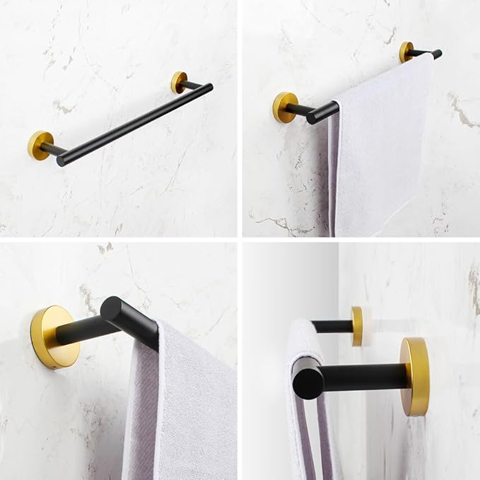 18-Inch Hand Towel Bar Stainless Steel Bathroom Towel Holder Kitchen Dish Cloth Hanger Wall Mount Black & Gold