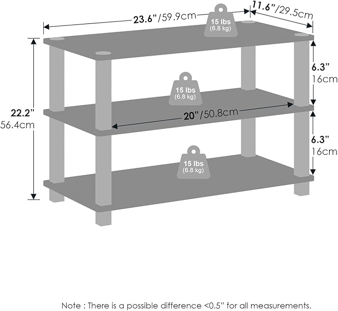 Furinno Turn-S-Tube 3-Tier Multipurpose Stackable Standing Shelves, Amber Pine/Black, Set of 2-NeatNest