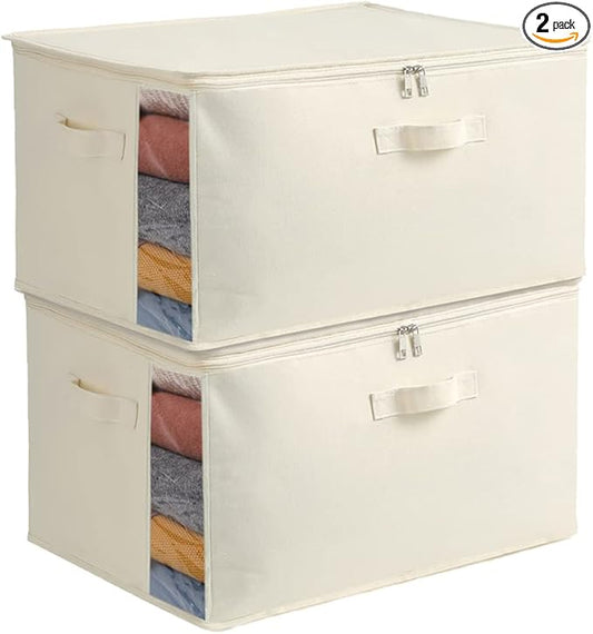 2 Pack Large Canvas Comforter Storage Bags Closet Organizer for Clothes Sweater Clothes Organizer with Dual Zipper Three Carrying Hand-NeatNest