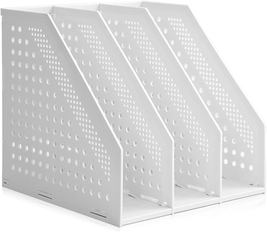 deli Collapsible Magazine File Holder 3 Vertical Compartment Binder Holder for Desk Organizer Adjustable Sturdy Binder Storage Organizer for Office School Home (Light Grey)-NeatNest