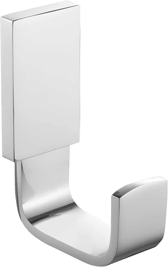 BESy Brass Clothes Hook Single Towel Hook for Bathroom Kitchen Garage Square Style Robe Hooks Coat and Hat Hook, Self Adhesive with Glue or Wall Mounted with Screws, Polished Chrome-NeatNest