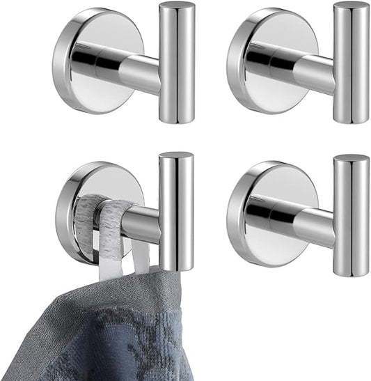 JQK Chrome Bathroom Towel Hook, 304 Stainless Steel Coat Robe Clothes Hook for Bathroom Kitchen Garage Wall Mounted (Pack of 4), TH100-CH-P4-NeatNest