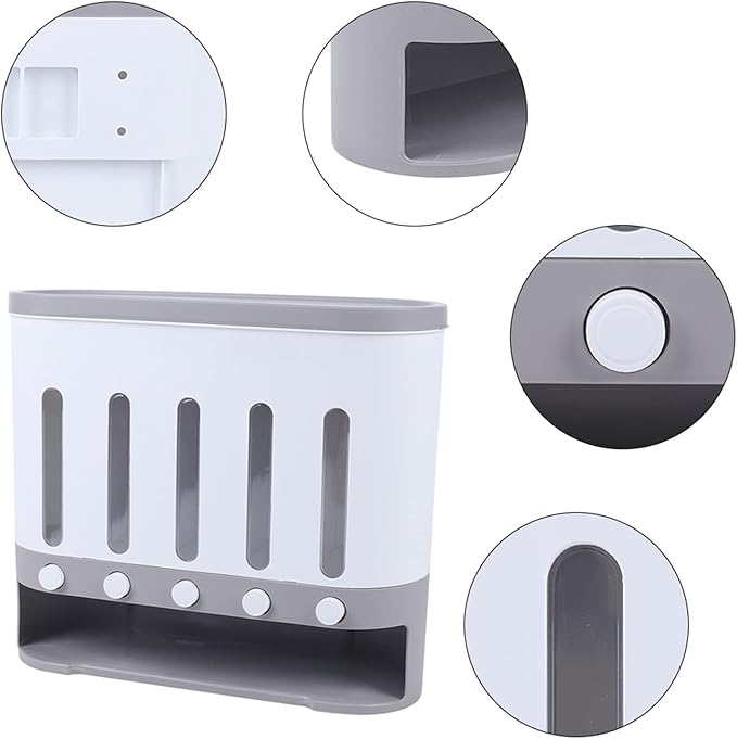 5 Grid Grain Dispenser Rice Dispenser Countertop Multi Cereal Dispenser Wall Mounted Dry Food Dispenser Rice Bucket Grains Storage Container for Rice, Beans, Grains,Dry Food-NeatNest
