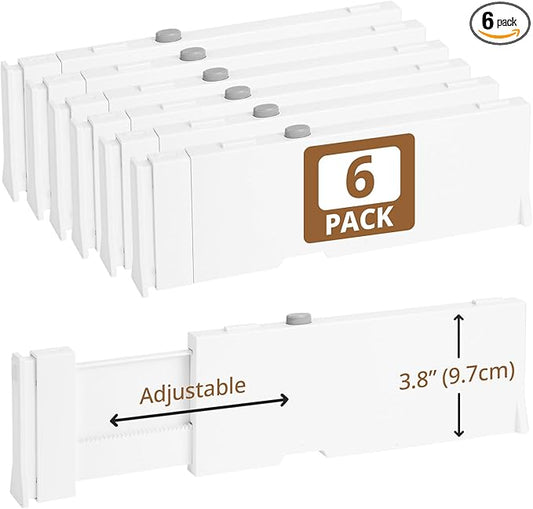 6 Pack 3.8" High Drawer Dividers, 11"-17" Expandable Drawer Organizer For Clothes, Dresser Drawer Organizer, Warm White Drawer Separators for Baby Clothes, Vanity, Cosmetic, Kitchen and Office Storage-NeatNest