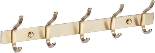 AZW Coat Rack Wall Mount,Heavy Duty Stainless Steel Metal Coat Hooks Hanging for Robes Bags Keys Hat Clothes and Bathroom Door Towels Hanger(Brusshed Brass Gold 5 Hooks)-NeatNest