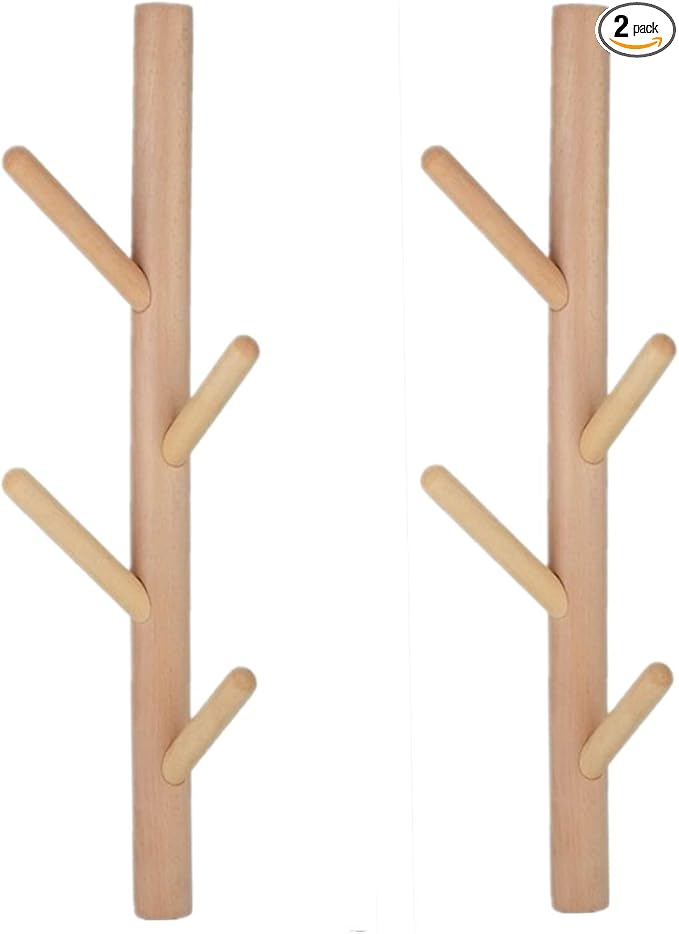Coat Rack 2 pack-Wall Mounted Hat Rack Coat Hooks-Sturdy Wooden Coat Rack Stand-Entryway Hall Tree Coat Tree with Solid Base for Hat,Clothes,Purse,Scarves,Handbags,Umbrella(Nature)-NeatNest