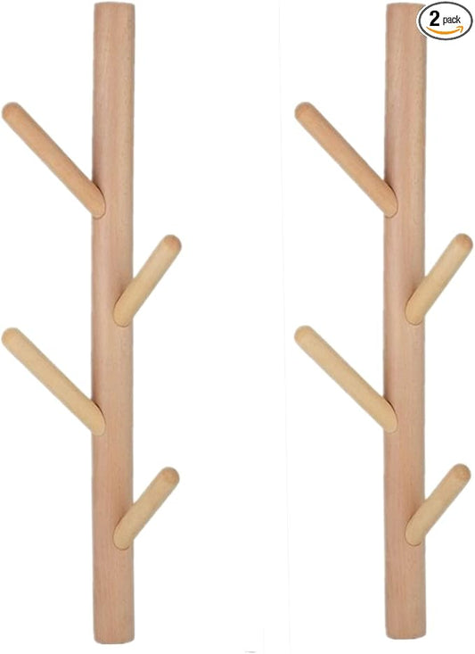 Coat Rack 2 pack-Wall Mounted Hat Rack Coat Hooks-Sturdy Wooden Coat Rack Stand-Entryway Hall Tree Coat Tree with Solid Base for Hat,Clothes,Purse,Scarves,Handbags,Umbrella(Nature)-NeatNest