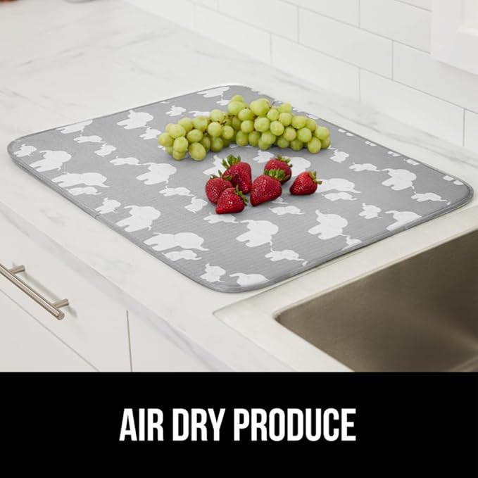 GORILLA GRIP Ultra Water Absorbent Microfiber Dish Drying Mat, 18x24, Quick Dry Mesh, Slip Resistant Pad for Sink Dishes or Under Rack, Kitchen Counter Accessories, Machine Wash, 2 Pack Elephants