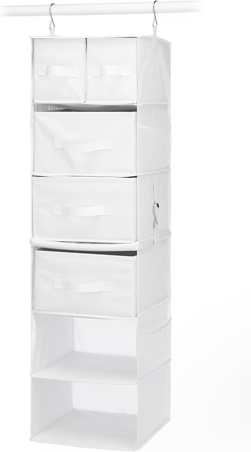 Whitmor Multi-Functional Hanging Organizer with Drawer Inserts- 5 Section - Closet Organizer - White-NeatNest