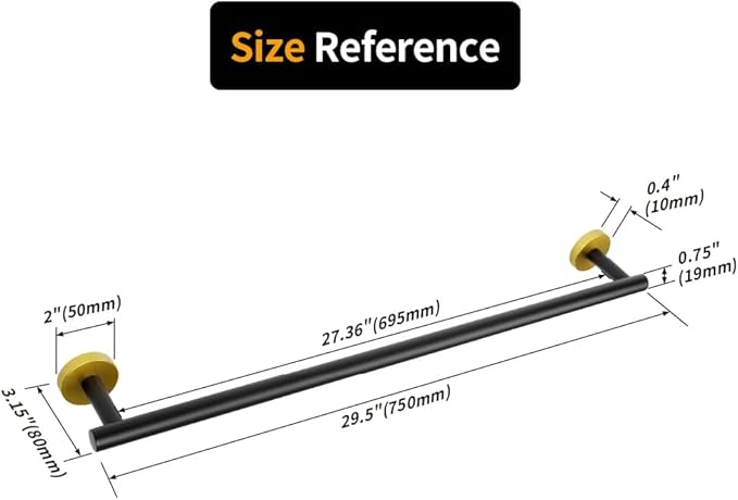 30-Inch Towel Bar Black & Gold Towel Rack Wall Mounted Towel Rail Stainless Steel Towel Rod for Bathroom Modern Style