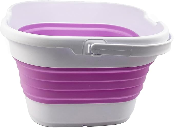 SAMMART 9.5L (2.5 Gallon) Collapsible Rectangular Handy Bucket (White/Pale Purple)-NeatNest
