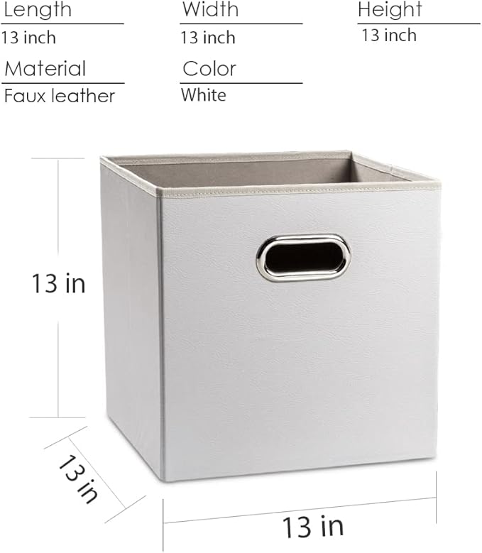 PRANDOM Leather Foldable Cube Storage Bins 13x13 inch [4-Pack] Fabric Storage Baskets Cubes Drawer with Cotton Handles Organizer for Shelves Nursery Closet Bedroom Clothes Cream-NeatNest