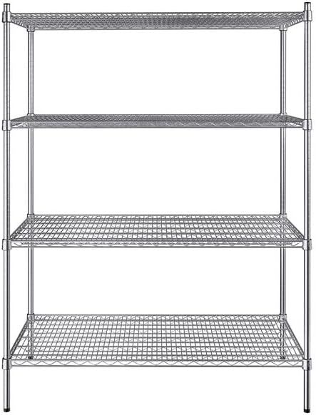 24" x 48" NSF Stainless Steel 4-Shelf Kit with 64" Posts, Heavy Duty Storage Shelving, Wire Shelving Kit, NSF Commercial Storage Rack Unit