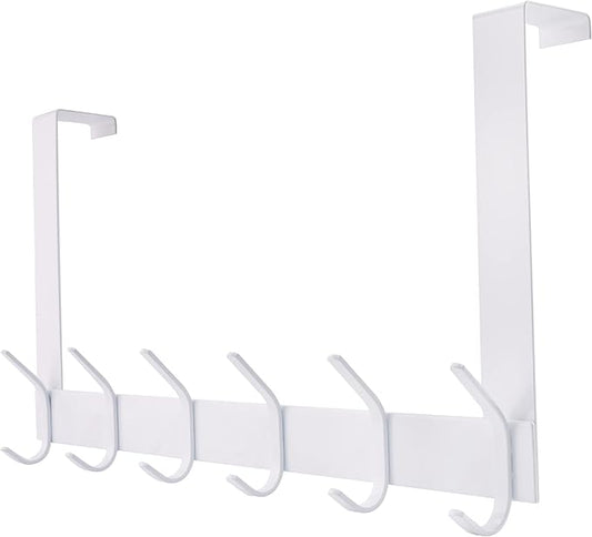 YUMORE Over The Door Hooks, Heavy Duty Over Door Hanger Stainless Steel for Coats Robes, Hanging Towel Rack Back of Bathroom Bedroom Door, Long Arms Easy Reach, White