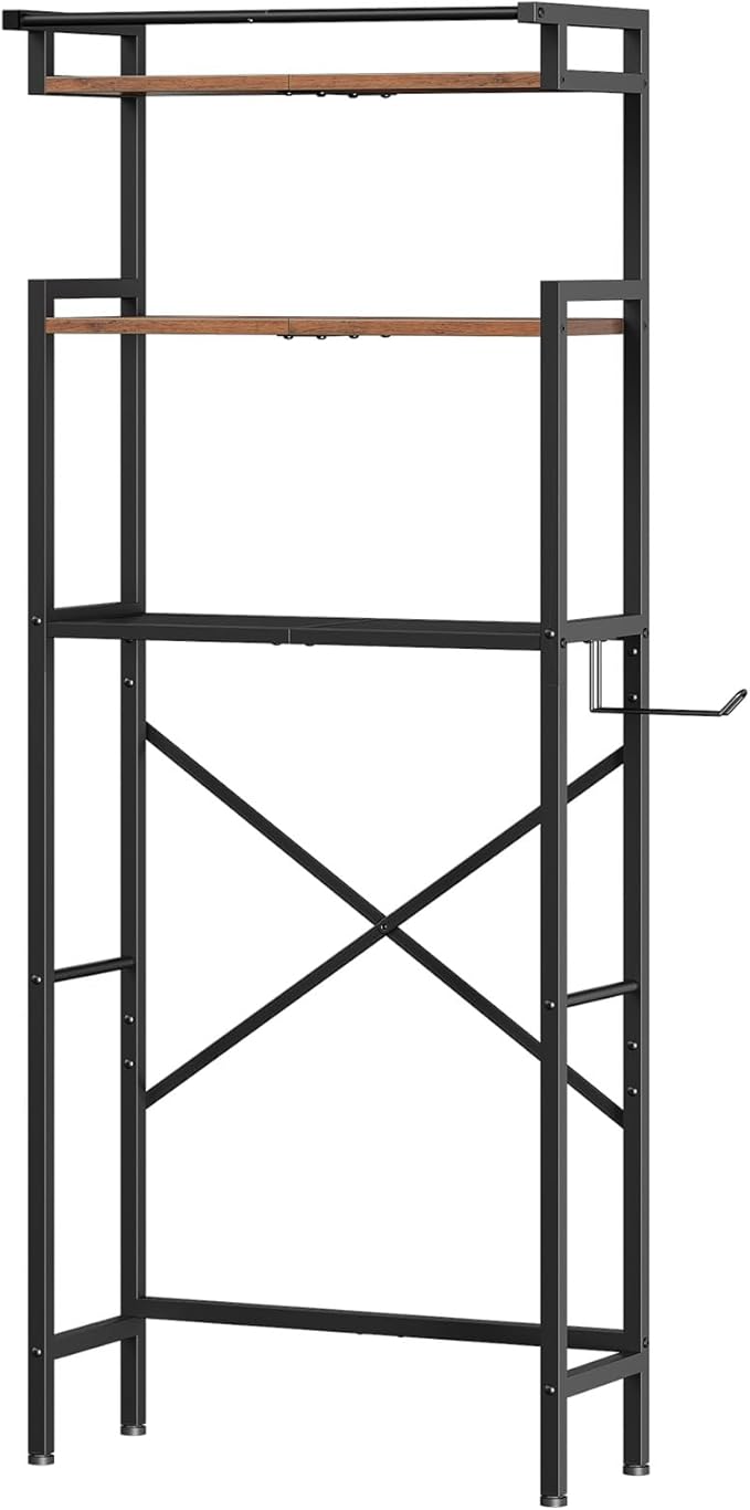 HOOBRO Over-The-Toilet Storage Rack, 3-Tier Bathroom Shelves Above Toilet, Bathroom Organizer with Toilet Paper Hook, Laundry Room, Space Saver, Rustic Brown and Black BF21TS01
