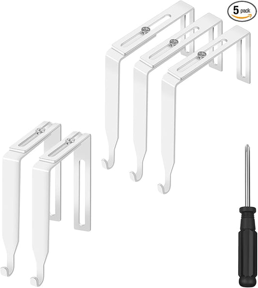 5 Pcs Adjustable Over The Door Hooks, Premium Metal Hooks for Hanging, Door Coat Hangers, Cubicle Hook Fit 1 3/8" to 3 1/2" Longer Panels Heavy Duty Towel Hooks for Coat, Towels, Wreath,White