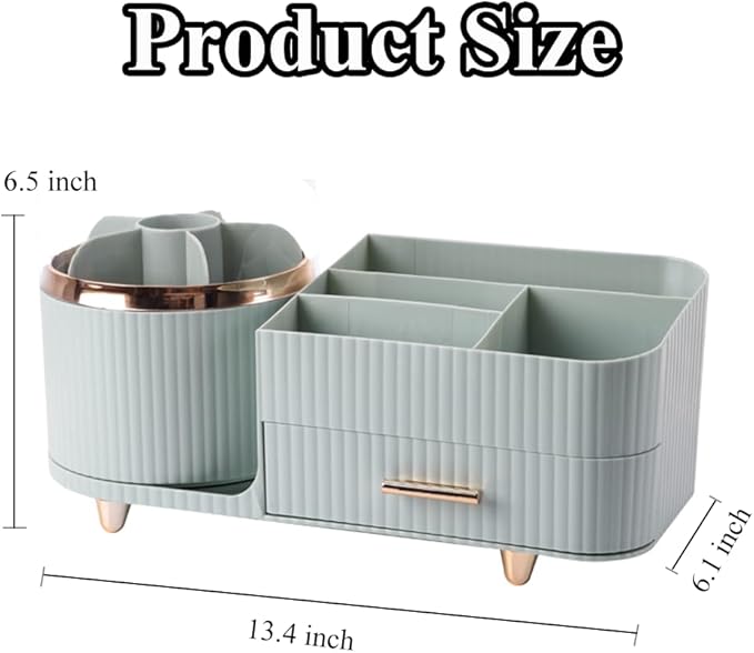 Makeup Organizer Countertop with Drawer 360 Rotating Brush Holder Storage Large Capacity Skincare Cosmetic Display Cases for Vanity Bathroom Desktop, Model 3016 Green-NeatNest