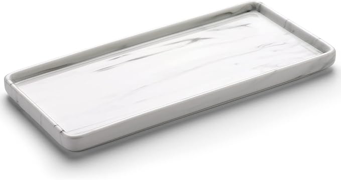 Gurygo 10" Bathroom Tray for Counter, Ceramic Vanity Trays for Bathroom, Small Rectangle Ceramic Trays, Kitchen Soap Ceramic Tray for Kitchen Counter, (Marble White, Set/1)-NeatNest