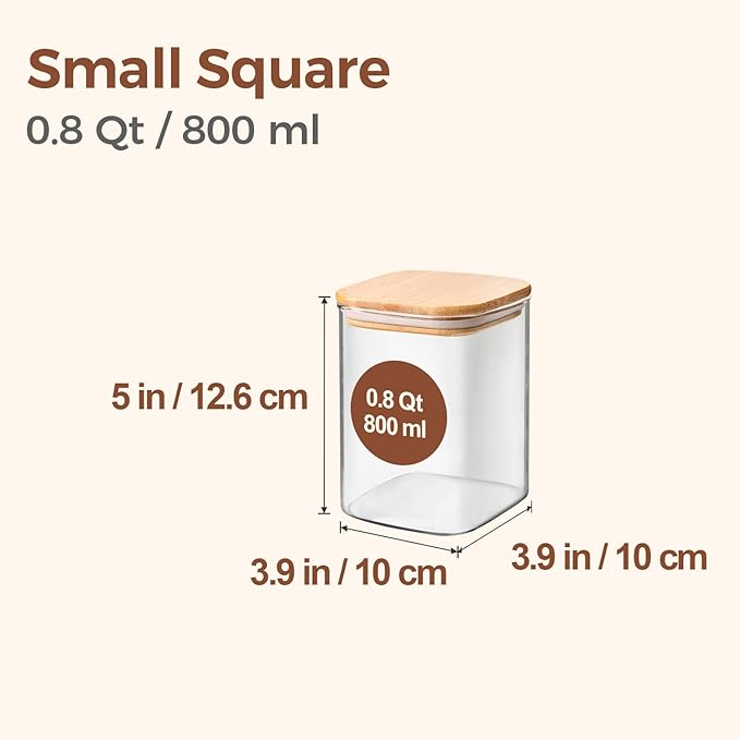 ComSaf 0.8 Qt Glass Food Storage Jars Set of 6, Clear Storage Containers with Airtight Lids, Pantry Organization Jar, Spice Jar, Blooming Tea, Oat, Coffee and Sugar Container, Canister Set for Kitchen-NeatNest